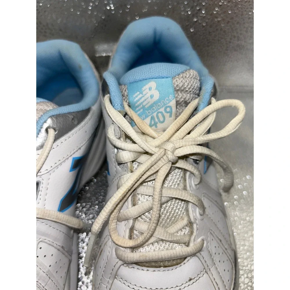 New‎ Balance 409 Womens White Blue Leather Training Shoes WX409WB3 Size 10 B